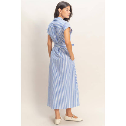 Striped Poplin Belted Shirt Dress With Pockets