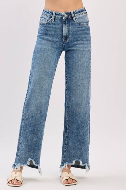 Petra153 - P1544W-MA HIGH RISE SLIM WIDE LEG W/ DESTROYED HEM JEANS