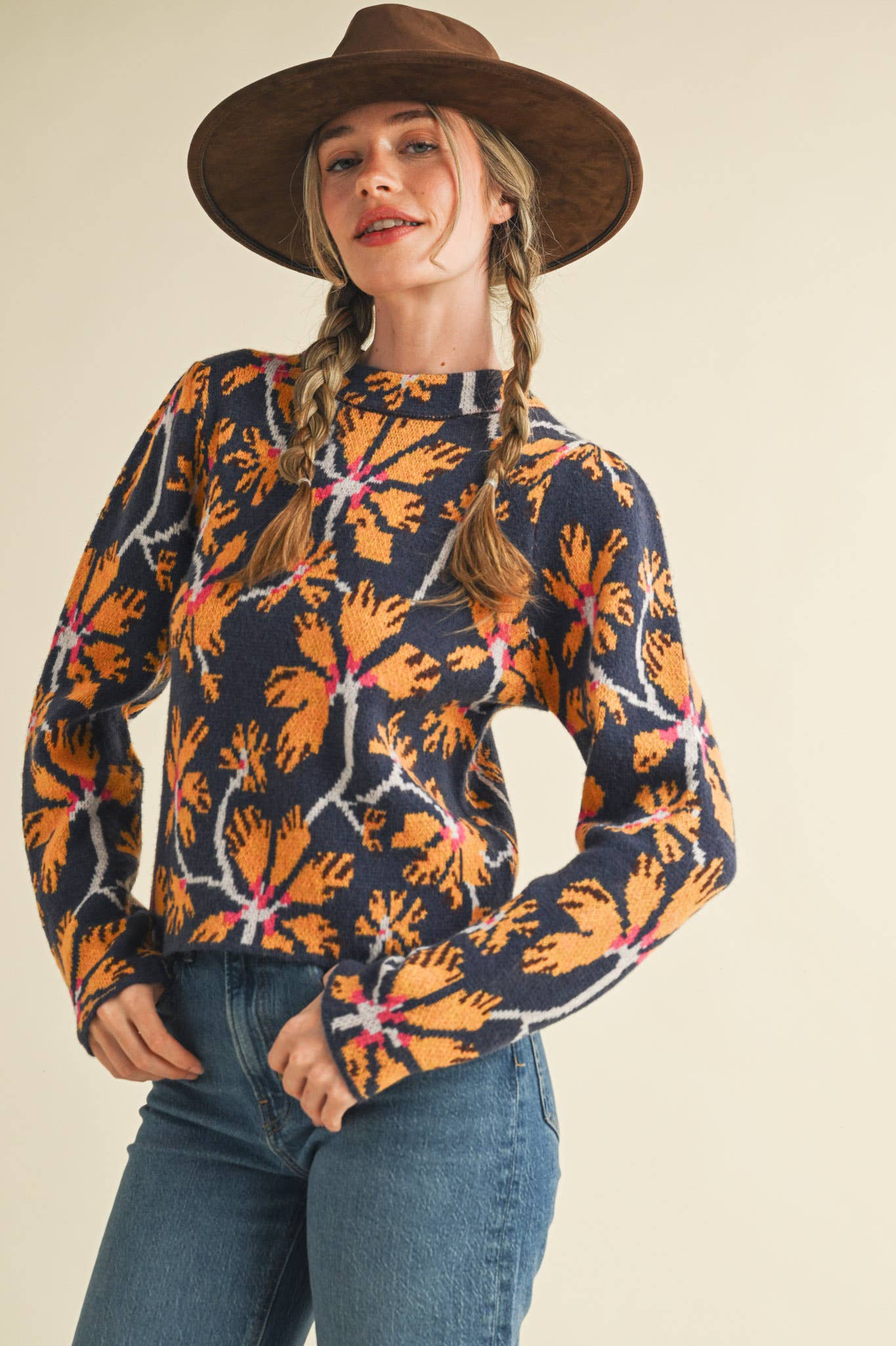 &MERCI - FLORAL MOCK NECK SWEATER MSW11101