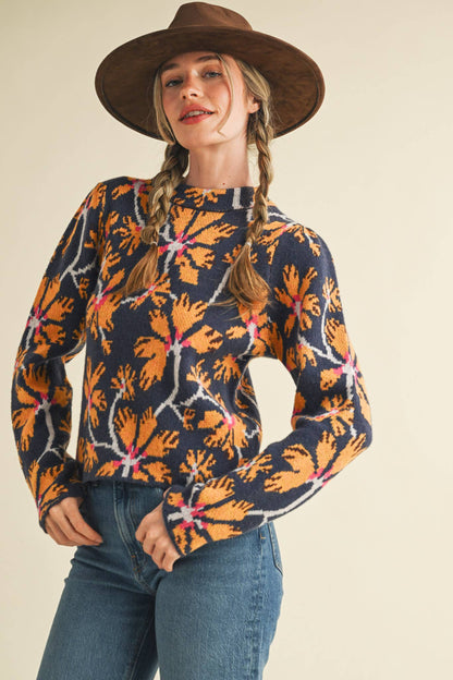 &MERCI - FLORAL MOCK NECK SWEATER MSW11101