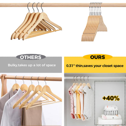 Quality Hangers - WLMK32-NT – 12" Slim Natural Kids Wooden Hangers – 100-Pack