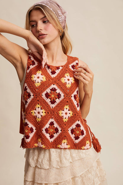 Crochet Granny Square Tassel Tie Vest