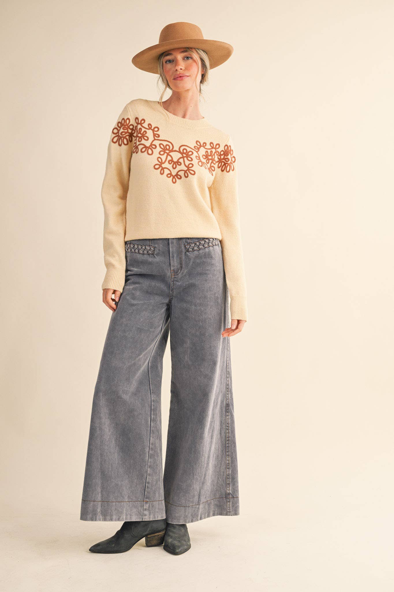 &MERCI - FLORAL KNIT DESIGN PULLOVER SWEATER MSW11201