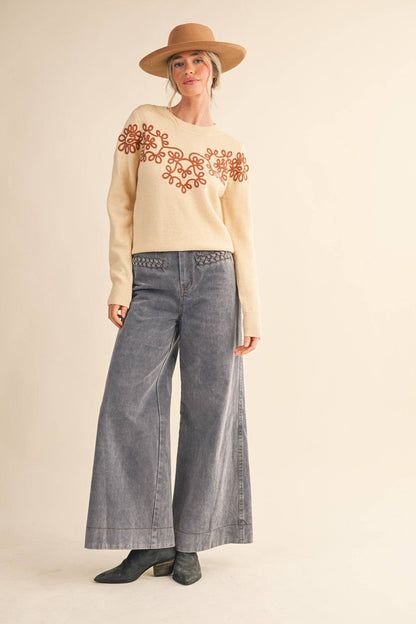 &MERCI - FLORAL KNIT DESIGN PULLOVER SWEATER MSW11201