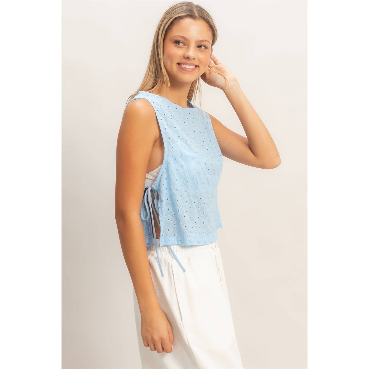 Sleeveless Textured Top With Side Straps