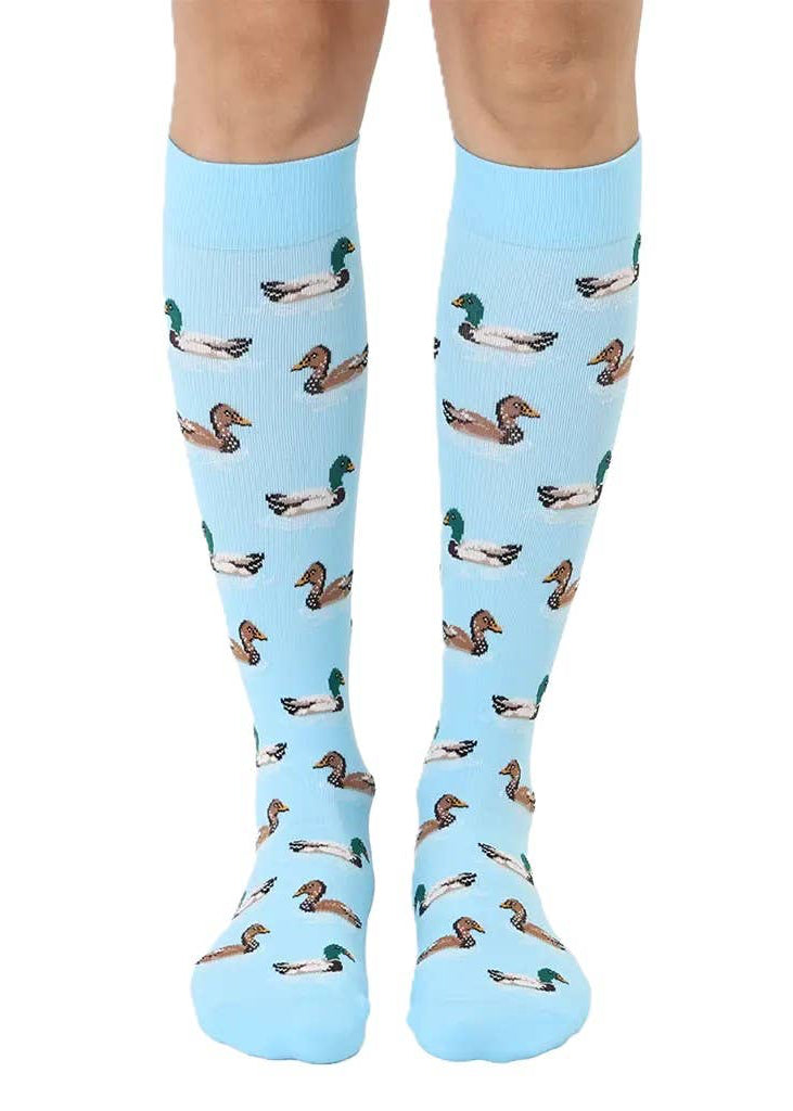 Compression Socks (15-20mmHg) - Swimming Ducks - Light Blue