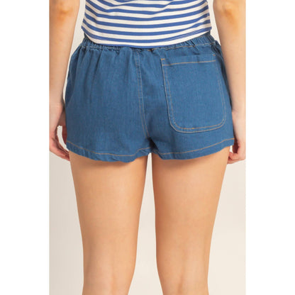 Drawstring Waist Denim Skort