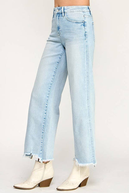 Petra153 - P1590W-LA HIGH RISE WIDE LEG W/ DESTROYED HEM JEANS
