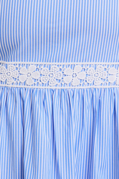 GILLI - PLUS SQUARE NECK TIE STRAP LACE TIRM STRIPE DRESS