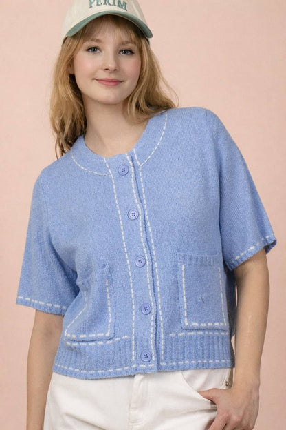 Stitch Detail Button Down Sweater Cardigan Top