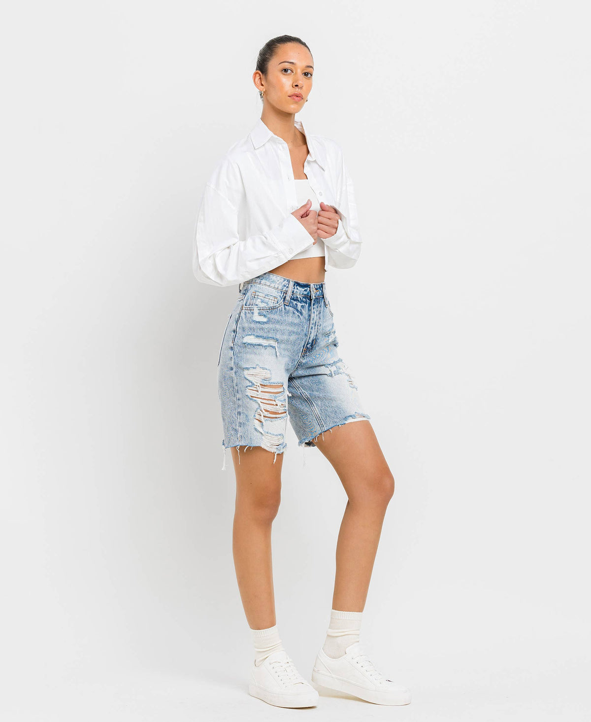 VERVET by FLYING MONKEY - SUPER HIGH RISE BERMUDA SHORTS V2770