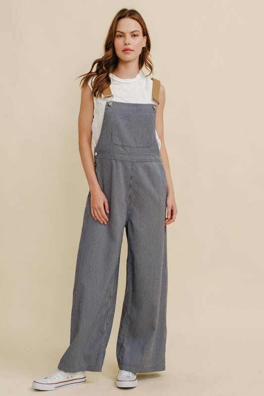 Cloud Ten - CR19032A - STRIPED CONTRAST STRAP COLOR OVERALL JUMPSUIT