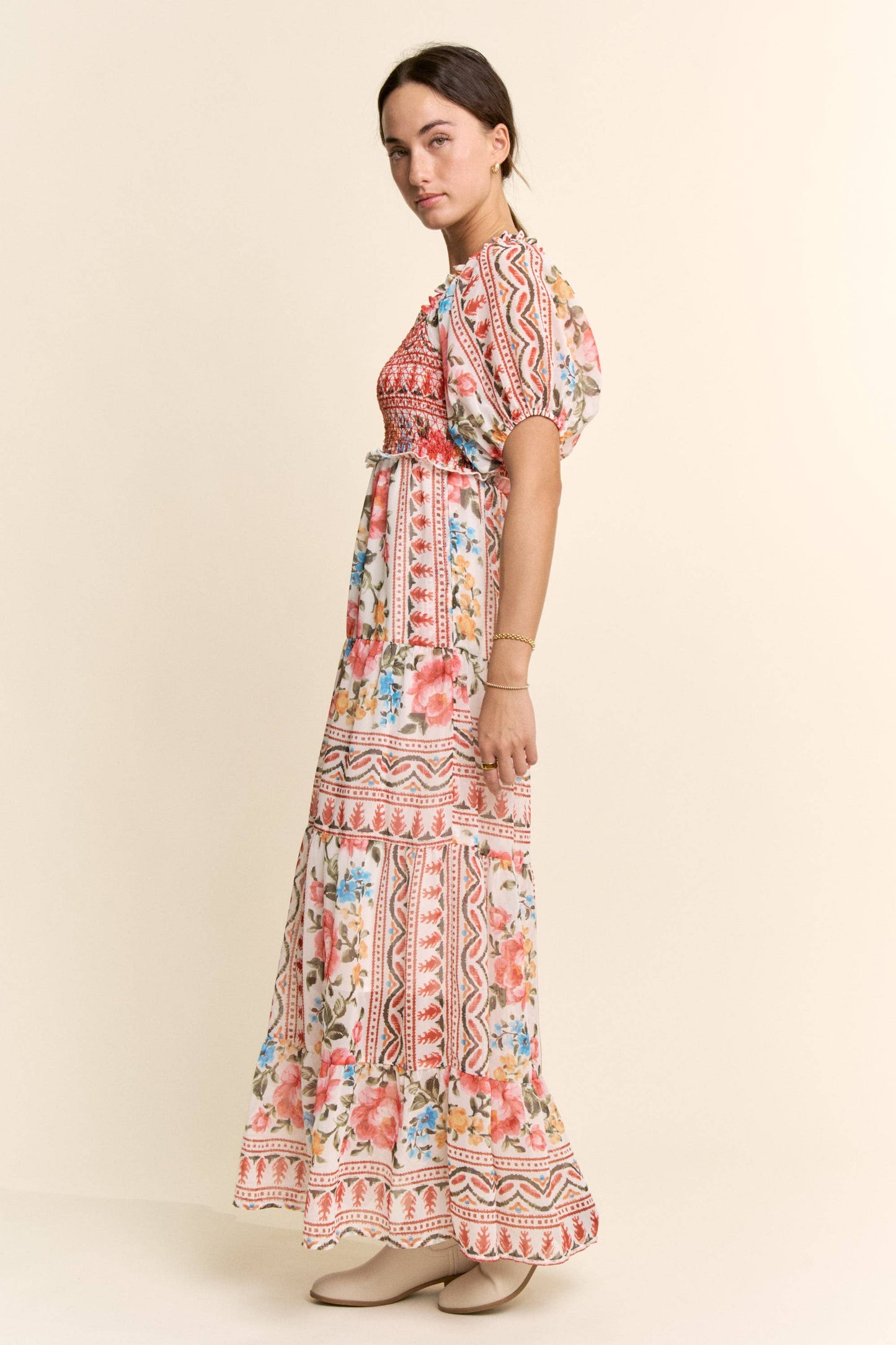 Davi & Dani - PLUS FLOWER PRINTED CHIFFON MAXI DRESS