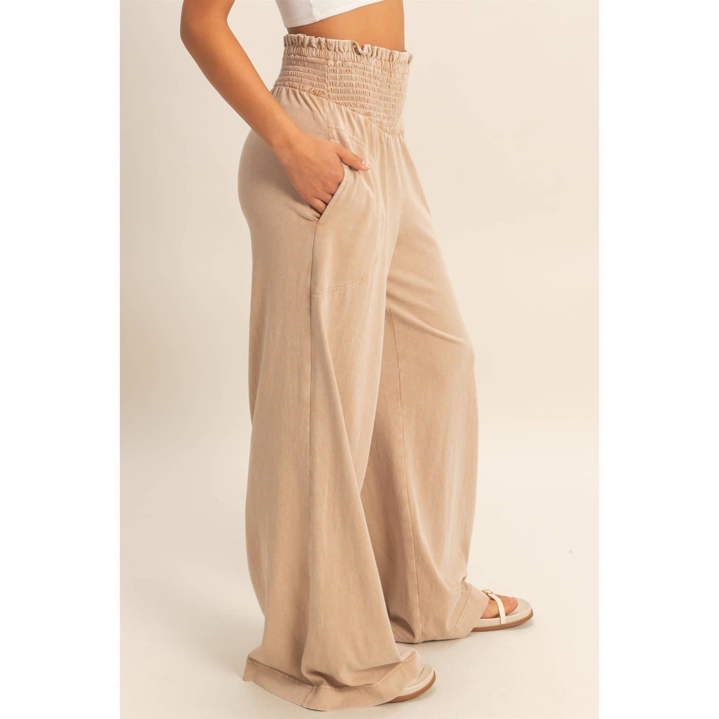 HYFVE - Mineral Washed Wide-Leg Smocked Waist Pants