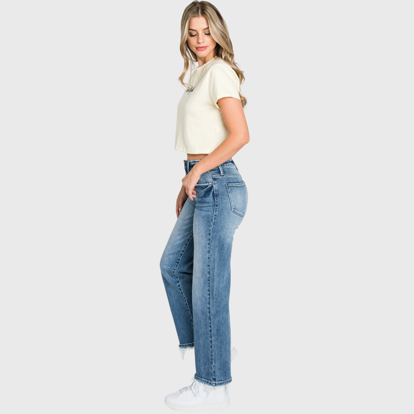 P489WF-MD SUPER HIGH RISE STRETCH SLIM STRAIGHT JEANS: 7/27