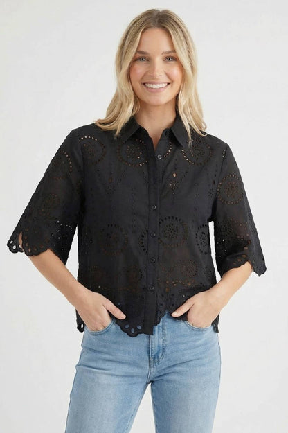Kori America - BUTTON DOWN EYELET LACE SHIRTS BLOUSE