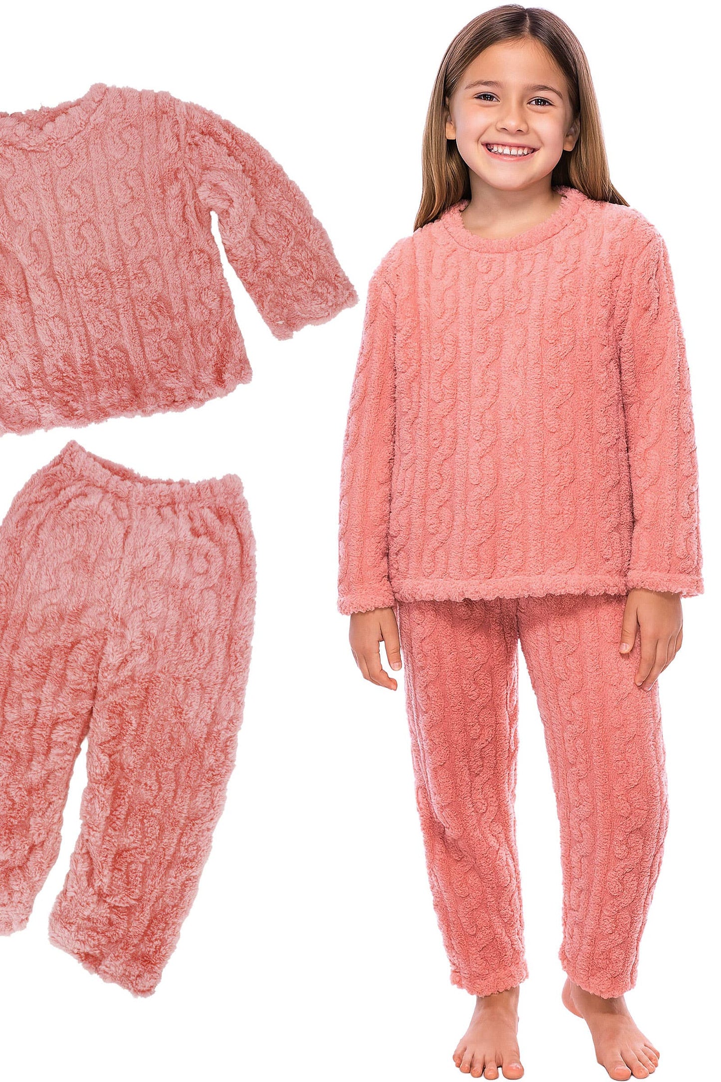 Cap Zone - Kids Cable Fuzzy Sherpa Fleece Pajama Sets