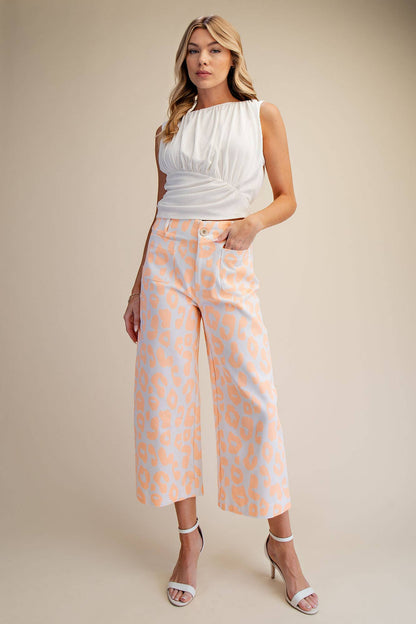 Glam - Colette Cropped Wide-Leg Neon Leopard Pants