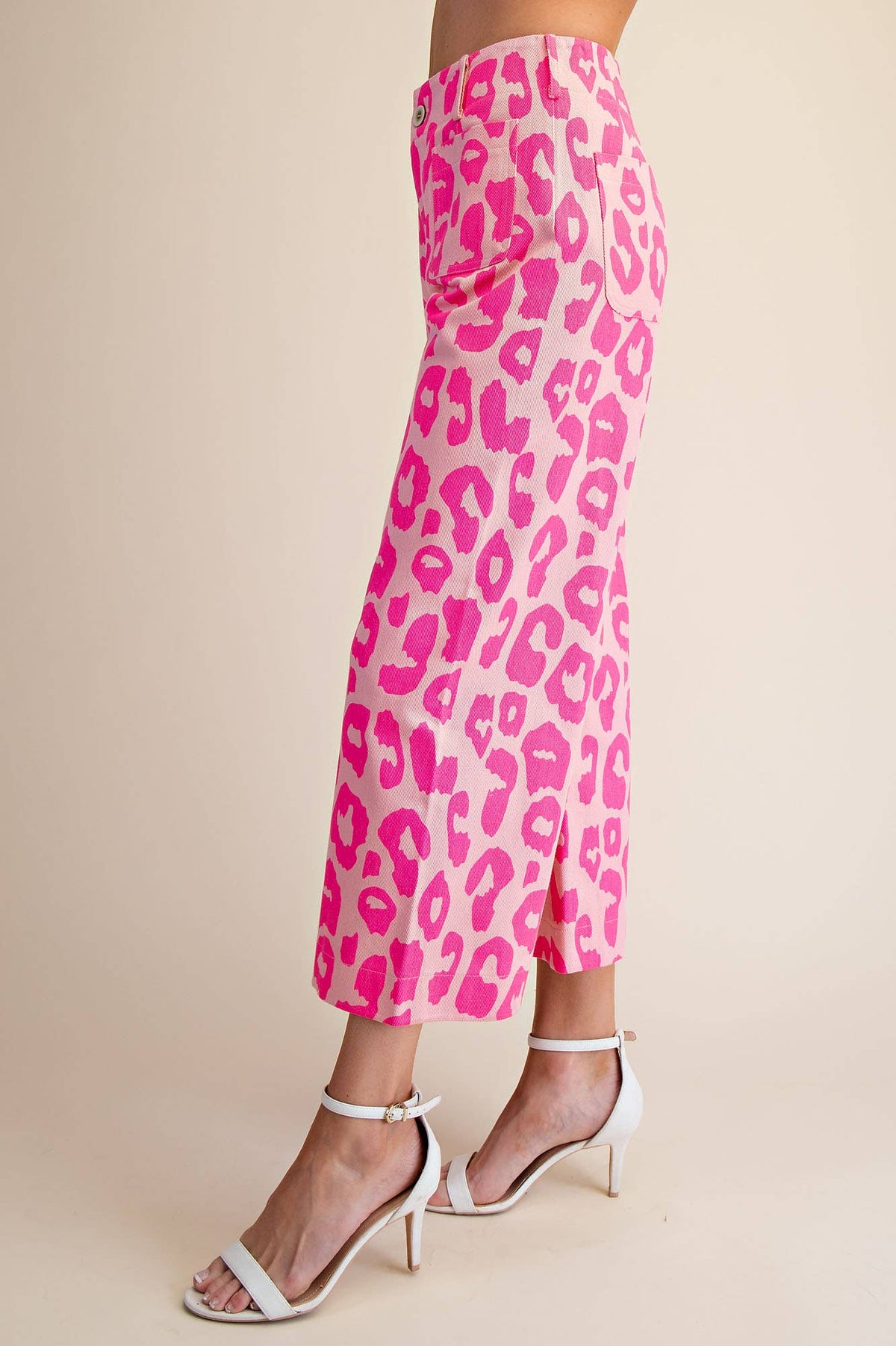 Glam - Colette Cropped Wide-Leg Neon Leopard Pants