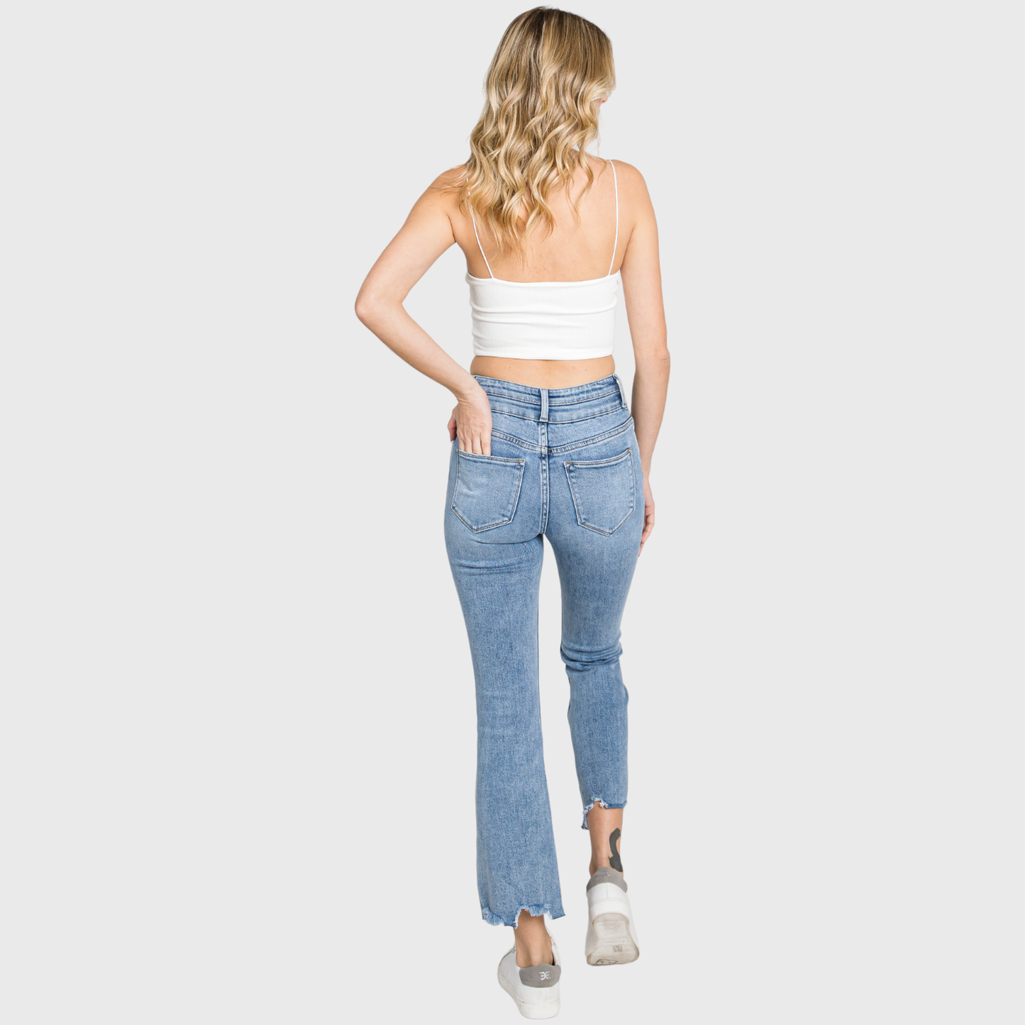 Petra153 - P797AHB-MD HIGH RISE CROP BOOTCUT JEANS W/ FRAYED HEM