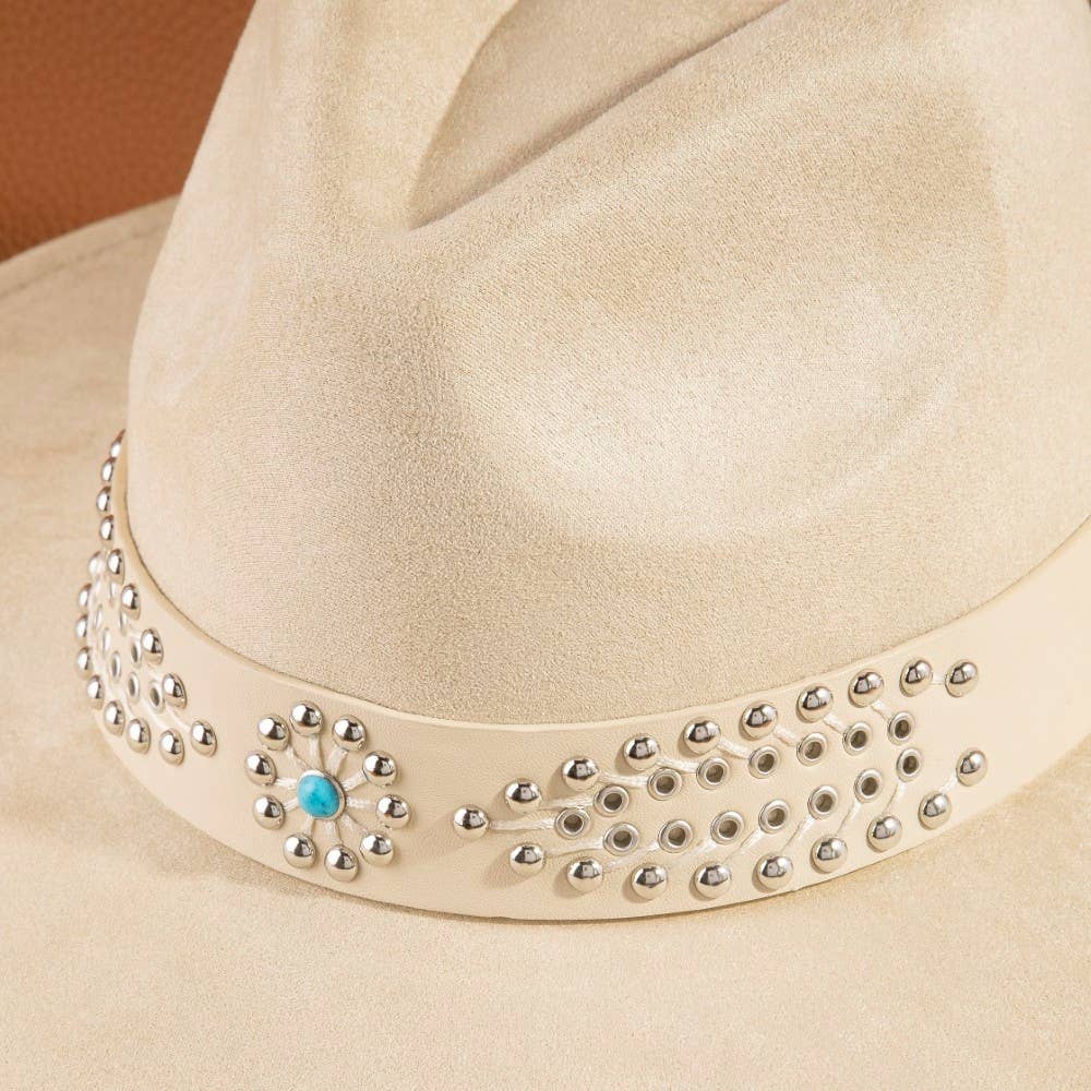Anarchy Street - Western Studded Strap Faux Suede Fedora Hat