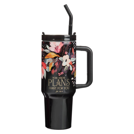 Christian Art Gifts - Tumbler w/straw SS Black Jer. 29:11