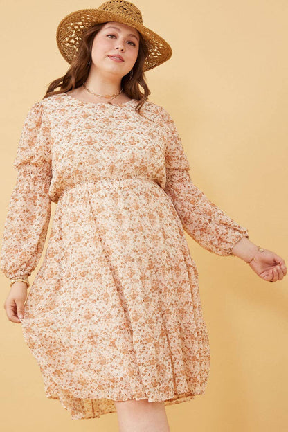 Hayden LA - Womens Floral Print Smocked Sleeve Midi Dress