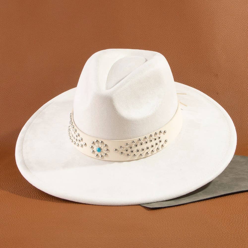 Anarchy Street - Western Studded Strap Faux Suede Fedora Hat