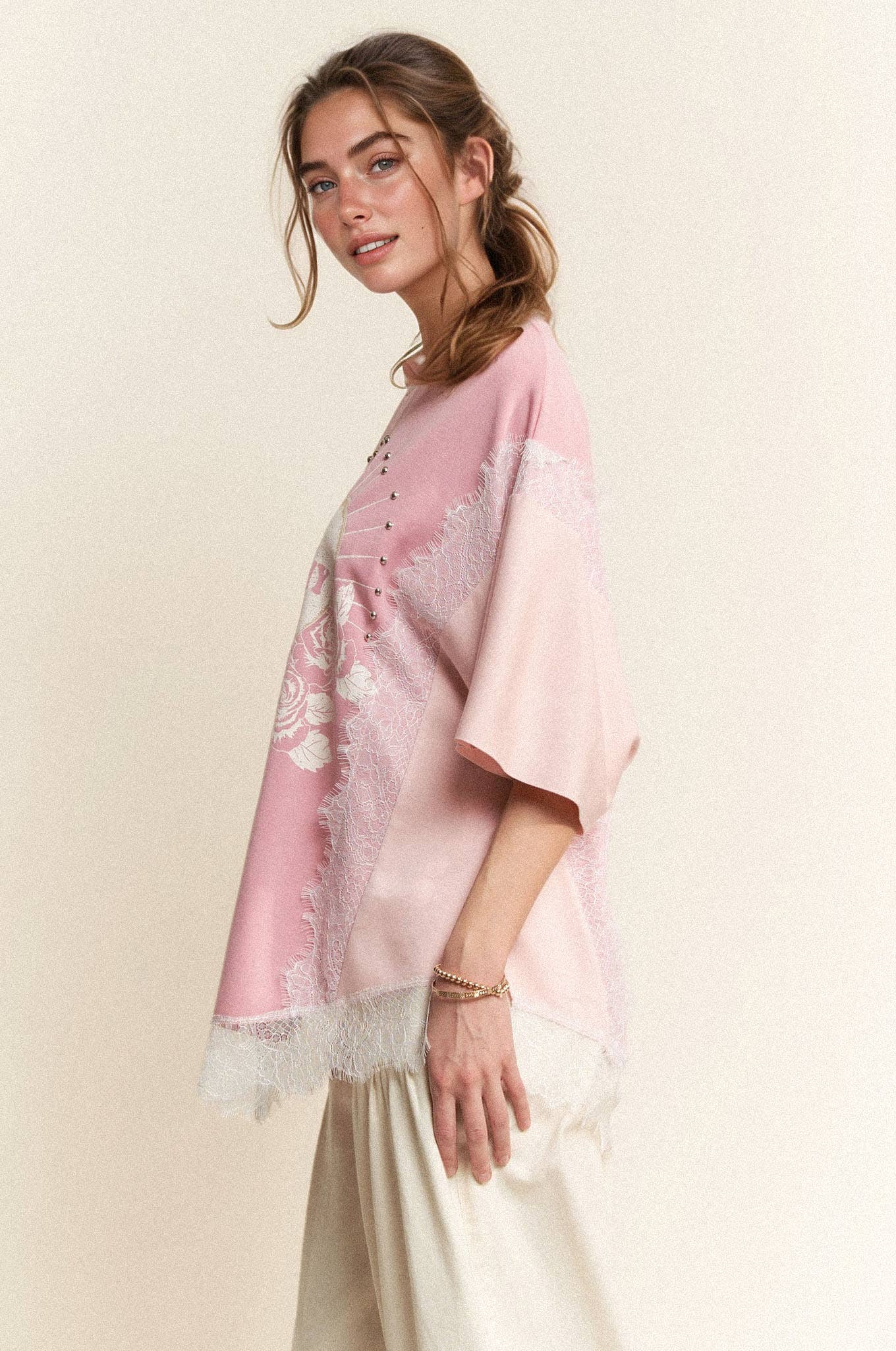 PLUS YOU ARE MY LOVE PRINT LACE SHORT SLEEVE TOP