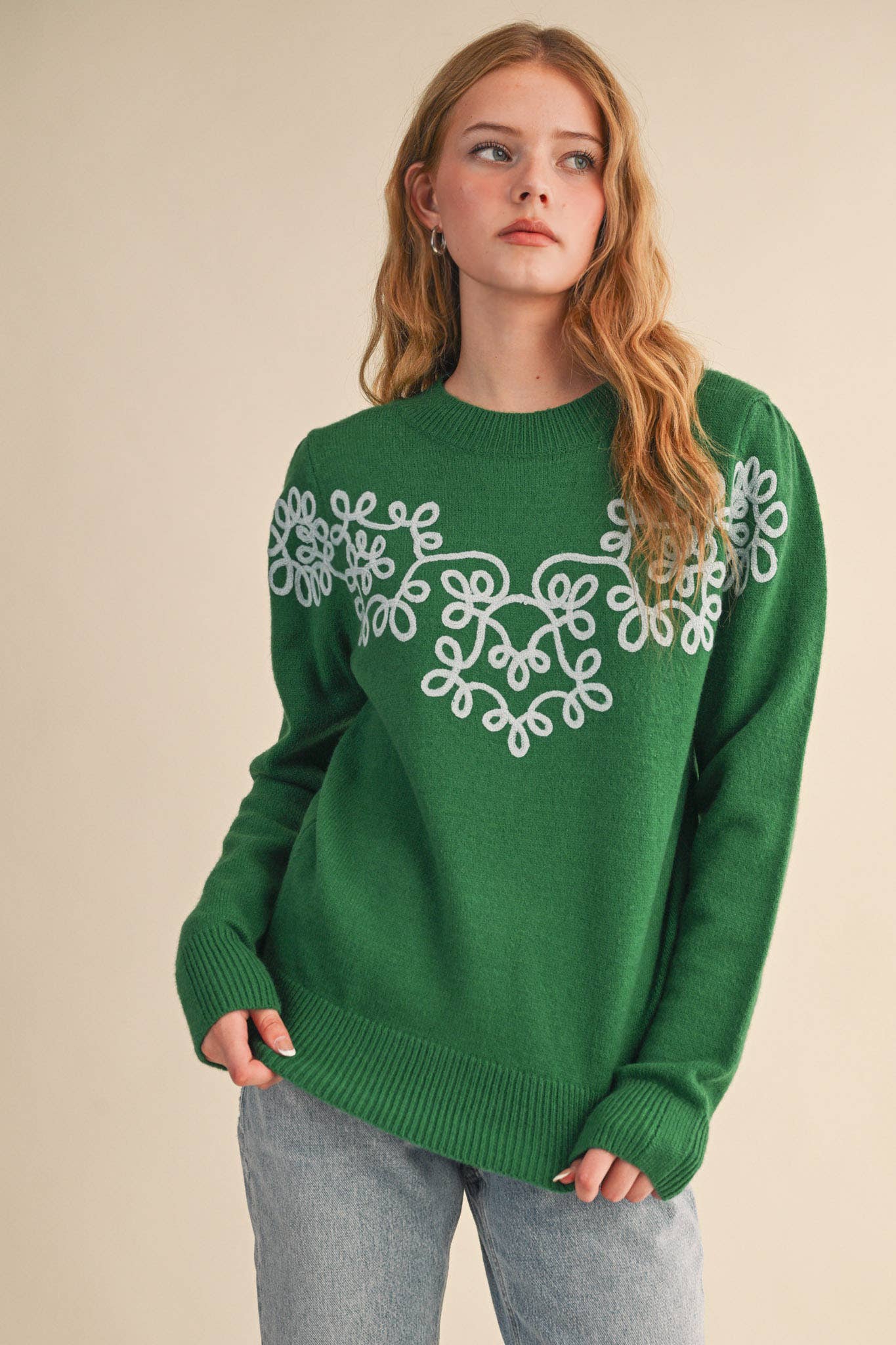 &MERCI - FLORAL KNIT DESIGN PULLOVER SWEATER MSW11201