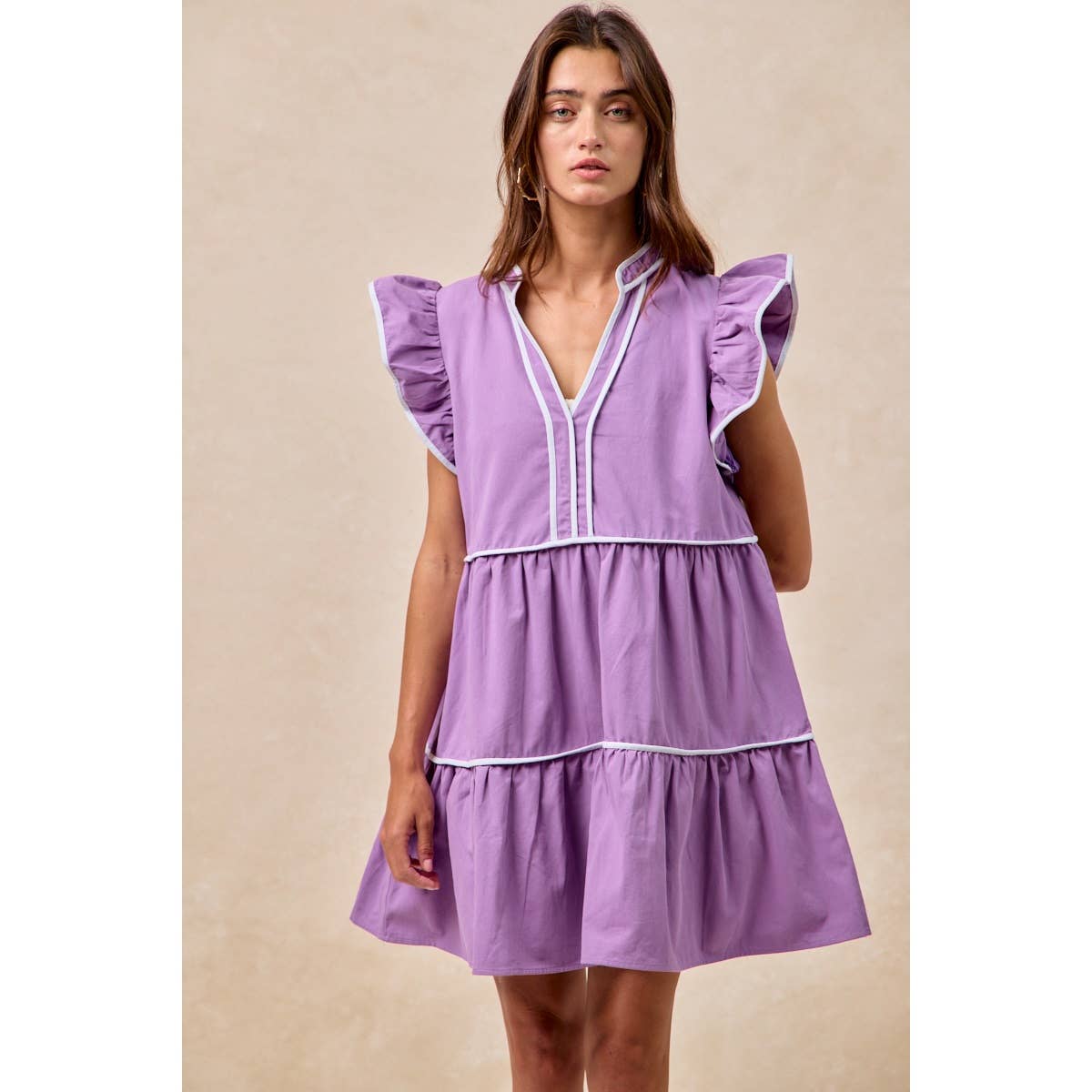 Contrast binding ruffled dress