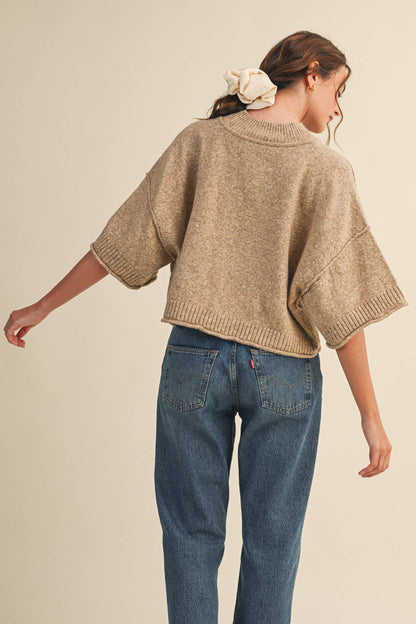 &MERCI - MARLED KNIT MOCK NECK SHORT SLEEVE SWEATER MSW11178