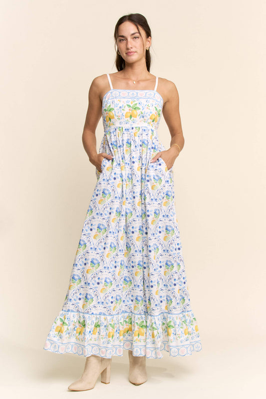 Davi & Dani - BORDER PRINT SMOCKING BACK MAXI DRESS