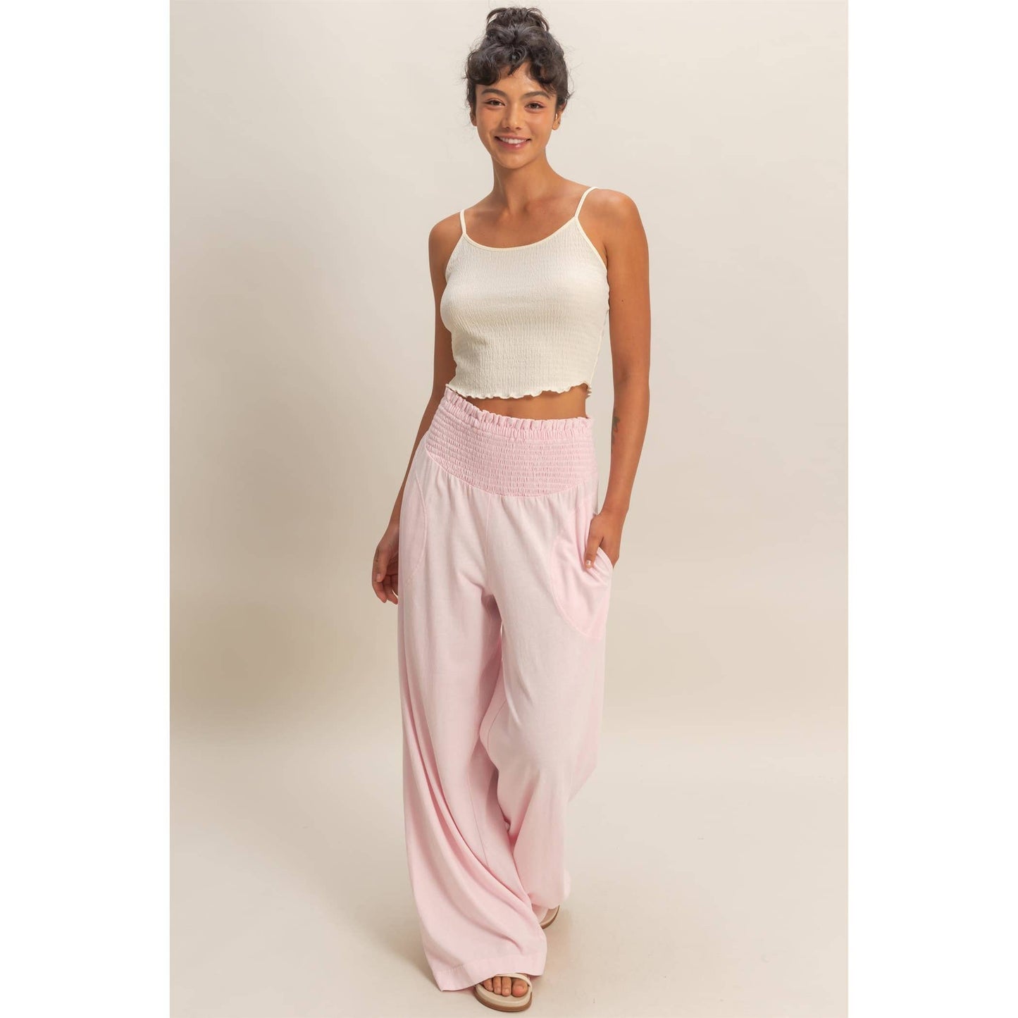 HYFVE - Mineral Washed Wide-Leg Smocked Waist Pants