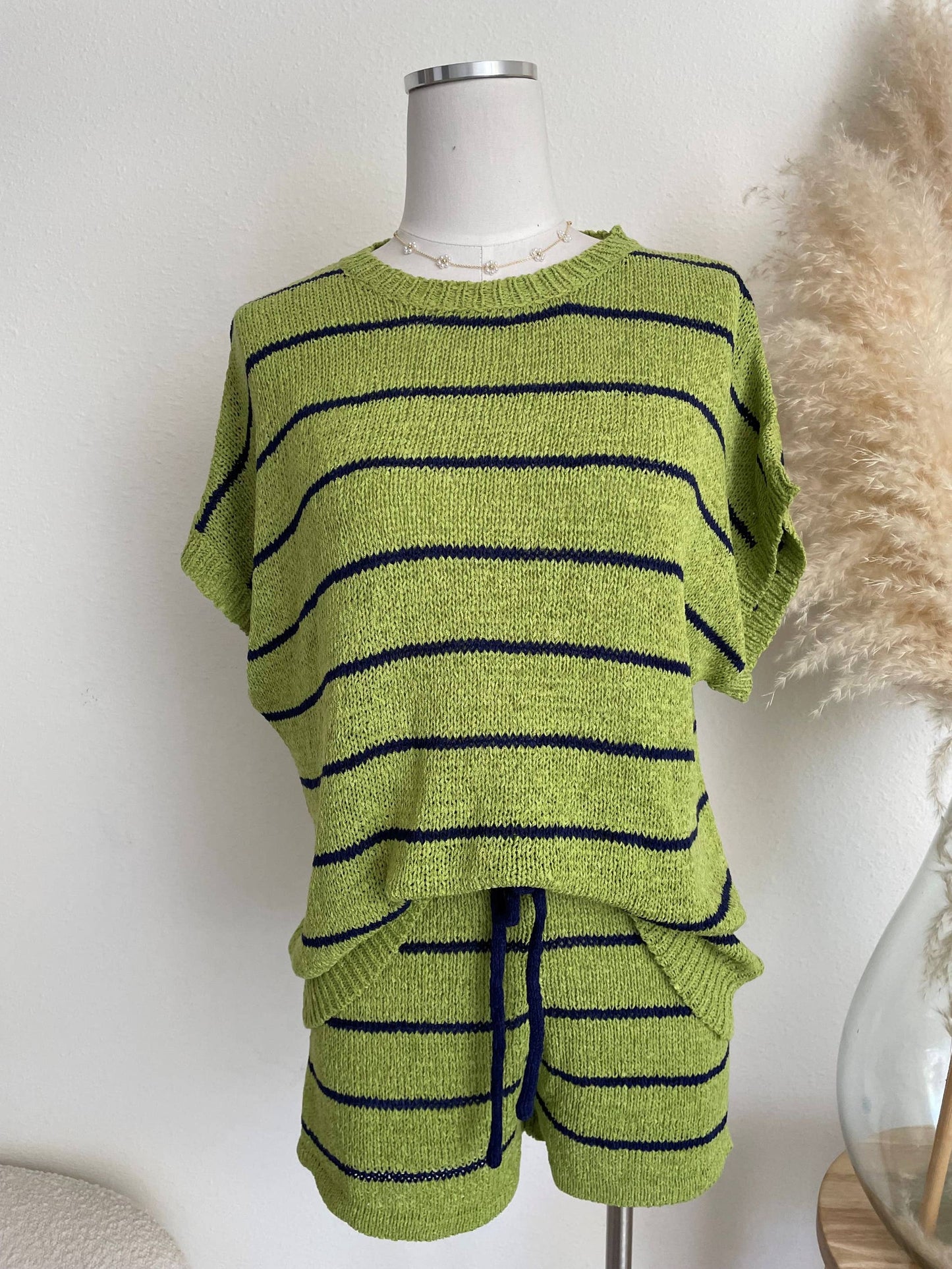 ACOA COLLECTION - STRIPE KNIT TOP AND SHORT SET