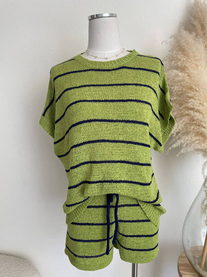 ACOA COLLECTION - STRIPE KNIT TOP AND SHORT SET