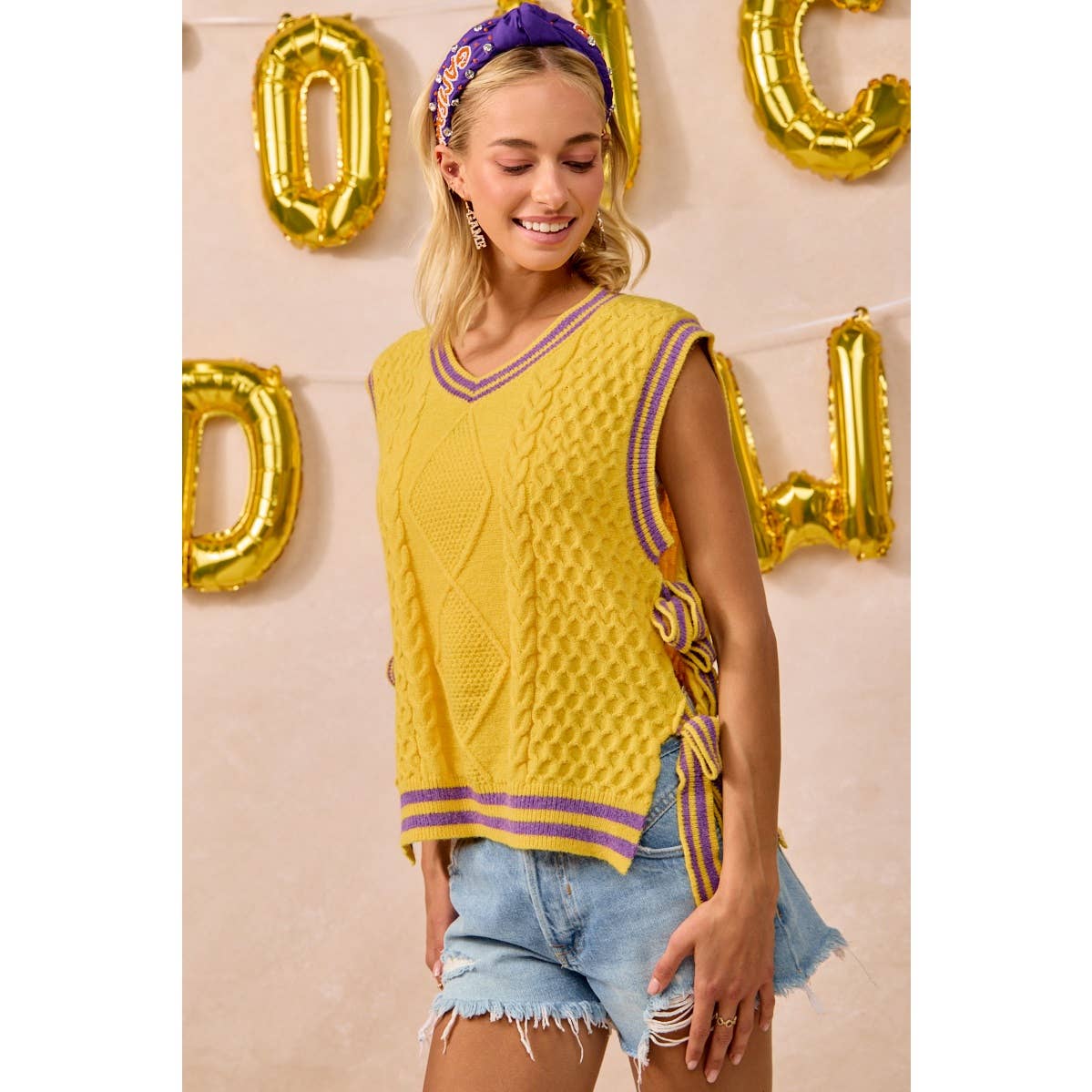Textured knit side tie sweater top