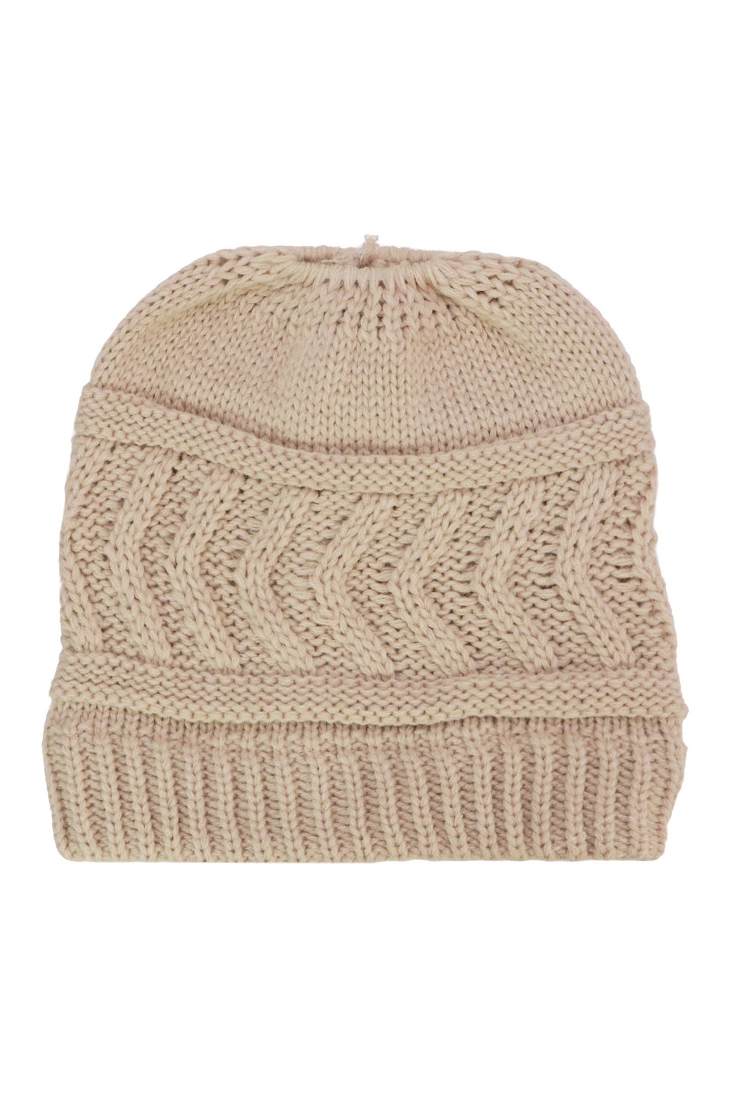 Cap Zone - Classic Ponytail Chevron Cable Knitted Beanie