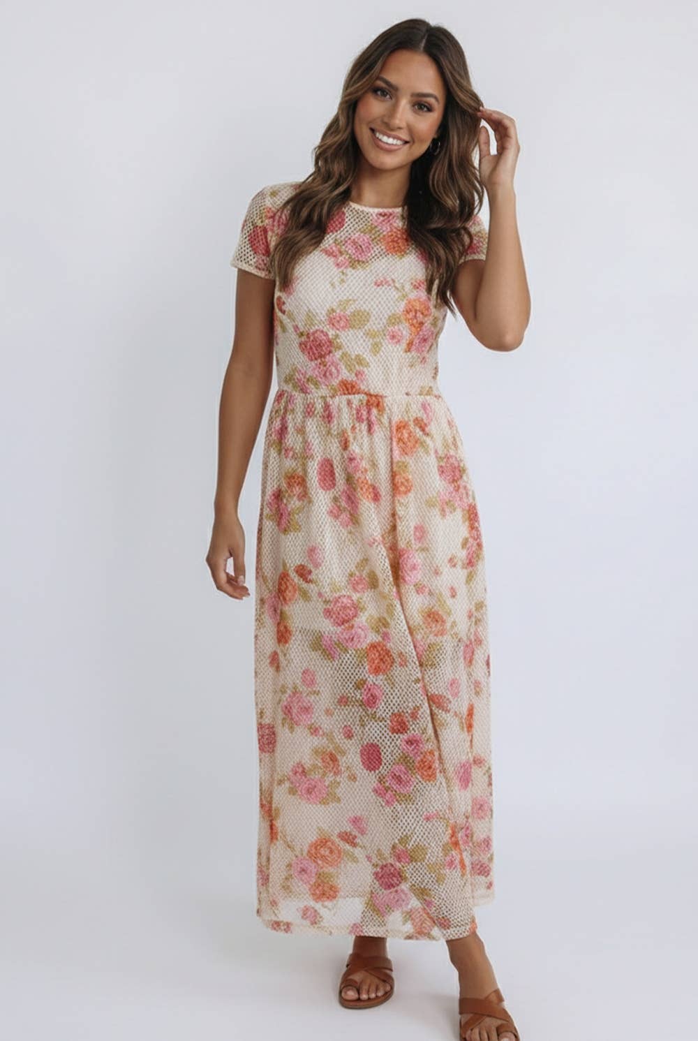 Kori America - FLORAL PRINT NETTED LINED MIDI DRESS