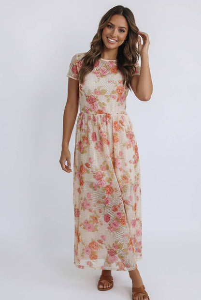 Kori America - FLORAL PRINT NETTED LINED MIDI DRESS