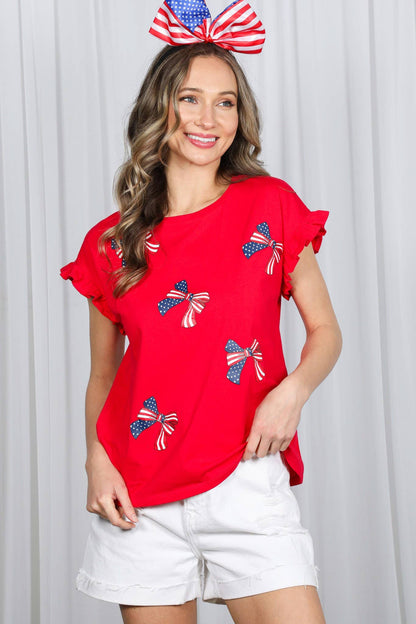American Flag Bow Graphic Crew Neck
