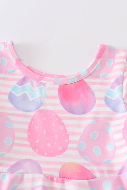 Rylee Faith Designs - Pink Striped Egg Print Twirl Dress