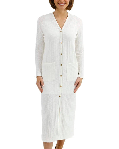 Grace and Lace - Ribbed Long Duster Cardigan in Ivory