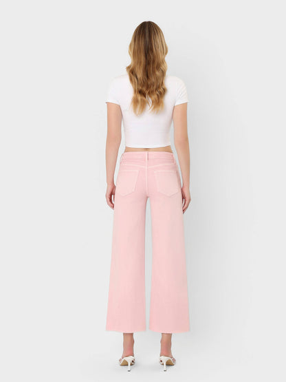 VERVET by FLYING MONKEY - HIGH RISE PALE LILAC COLOR CROP WIDE LEG JEANS T5894PLL