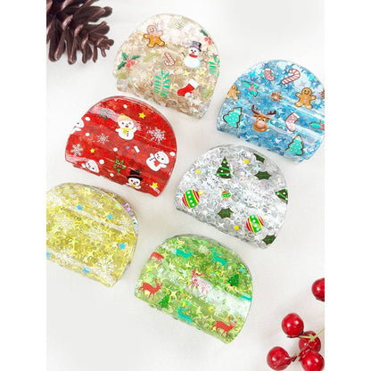 Love and Repeat - Christmas Prints on Glitter Mini Hair Claw Clip