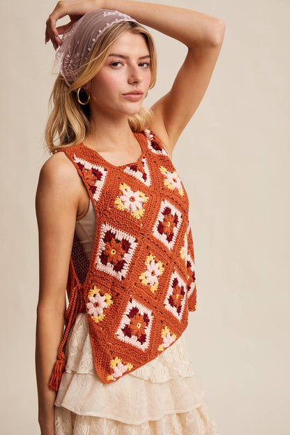 Crochet Granny Square Tassel Tie Vest