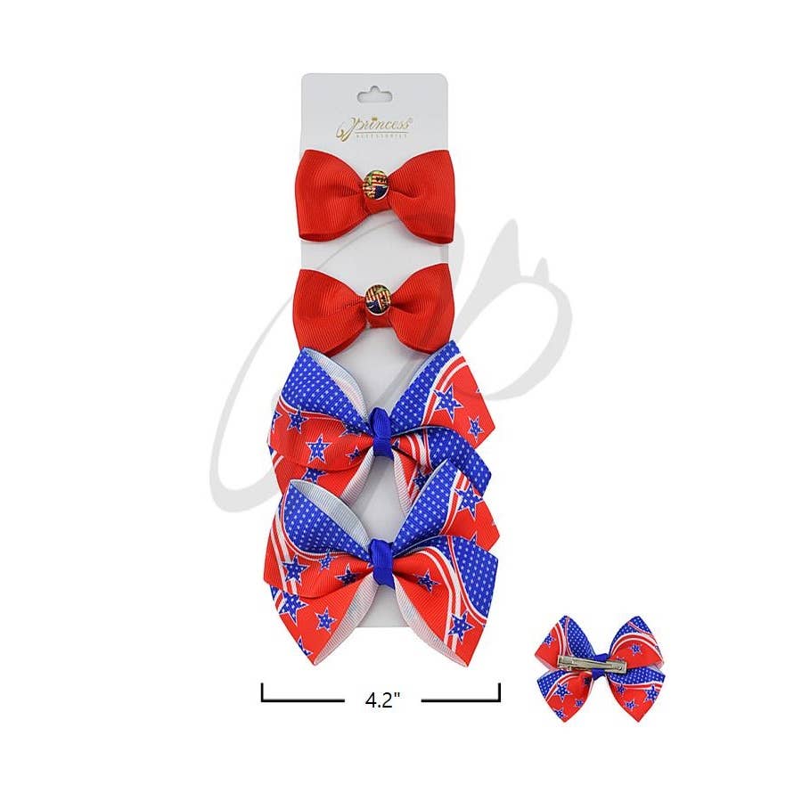 Love and Repeat - American Flag Bow Hair Clip Set