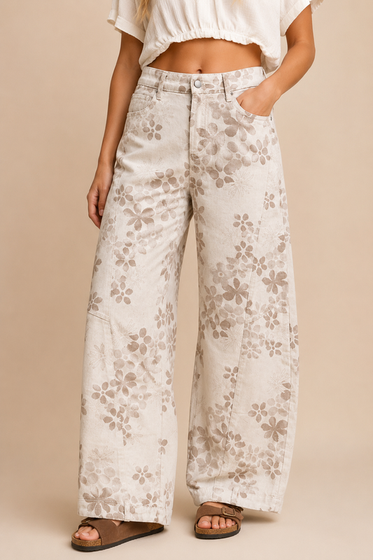 Floral Wide-Barrel Leg Jeans