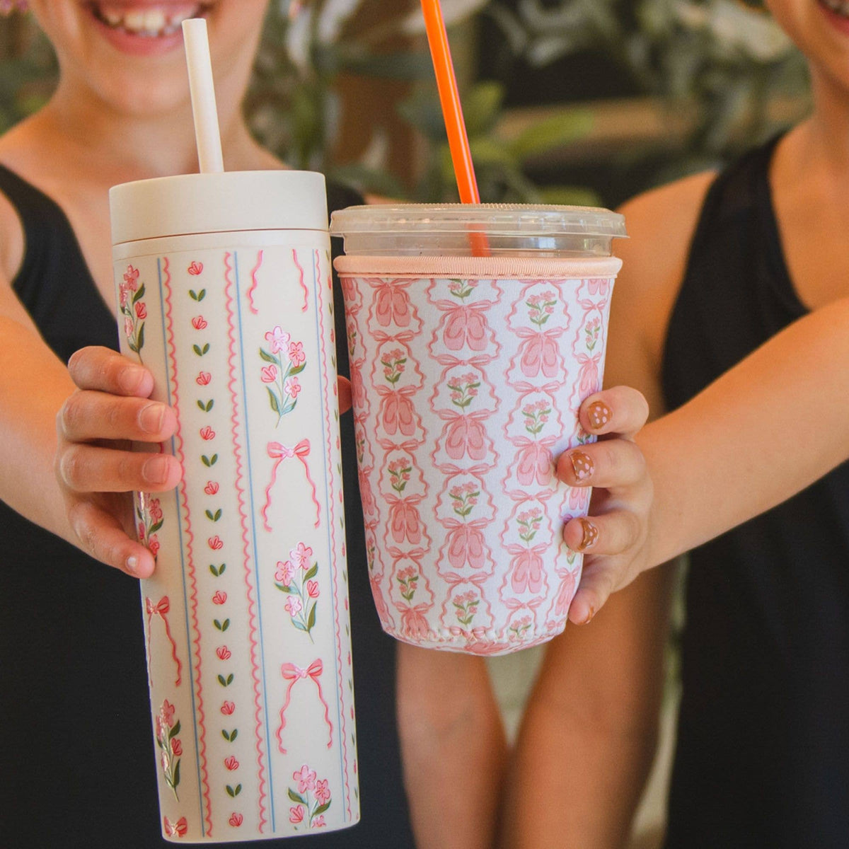 Pippi Post - Pink Floral & Coquette Bows 16oz Skinny Acrylic Tumbler