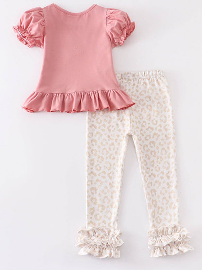 Rylee Faith Designs - Dirty Pink Rabbit Applique Ruffle Pants Set
